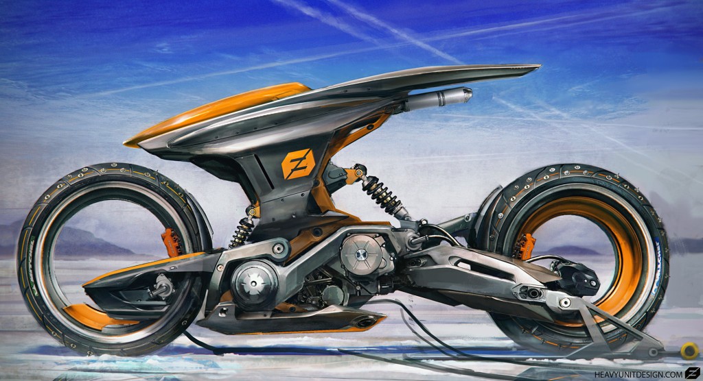 A concept image for a futuristic pilot-less bike.