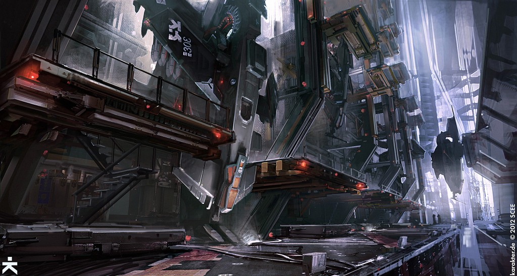 Concept art of a Helghast hanger for Guerilla Games' Killzone Shadow Fall.