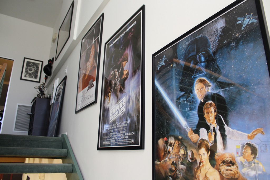 The office stairs, complete with some classic posters.