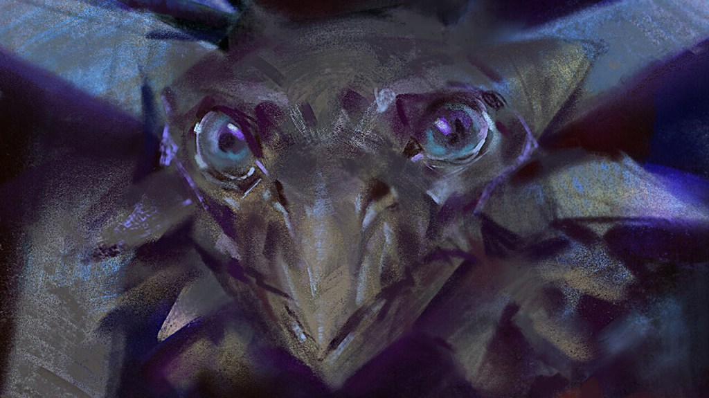 Digital illustration sketch of a dragon face
