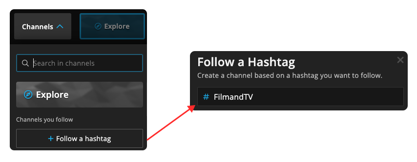 Graphic showing how to follow a hashtag channel