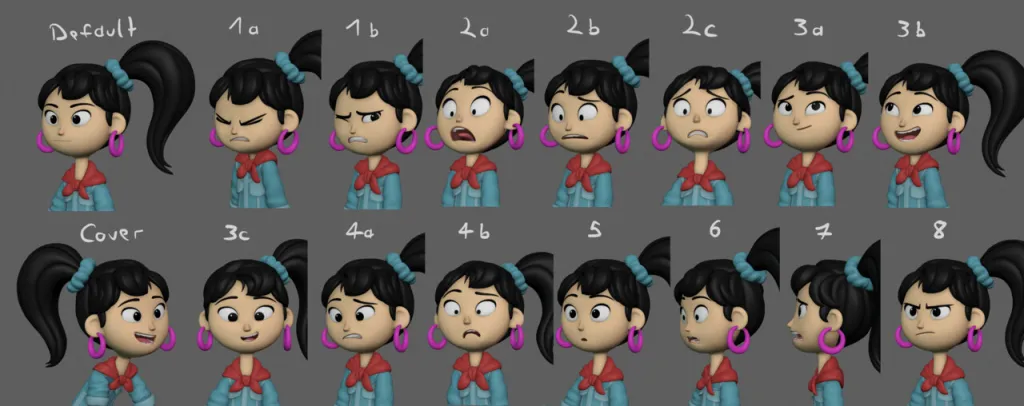 Different face expressions for Ellie from Sprite Fright