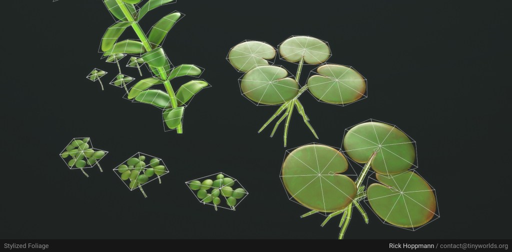 3D water plants shown with their wireframes