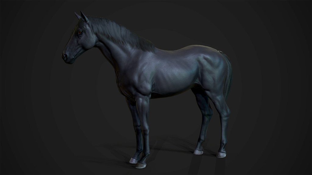 Side view of a black horse 3d model.