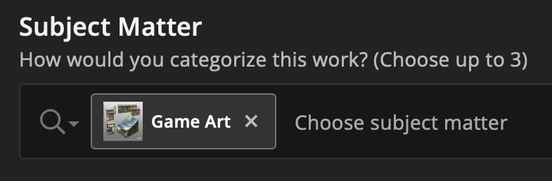 Screenshot of the Subject Matter section of the ArtStation portfolio manager.